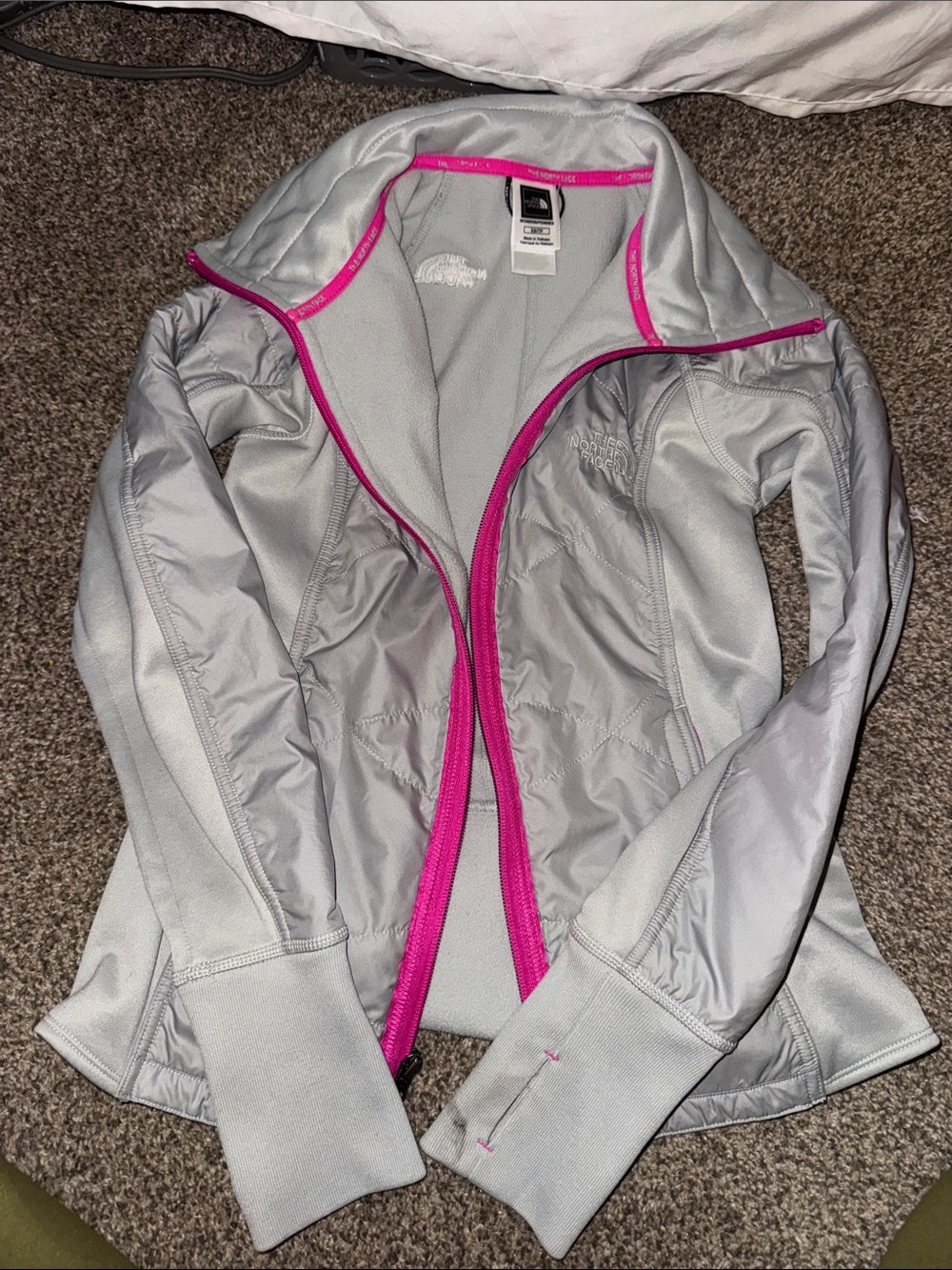 The North Face Light Gray Utility Jacket with Pink Trim